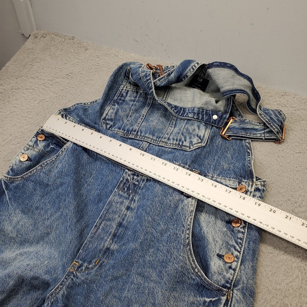 Gap Baggy Overalls Womens L Blue Ultrasoft Denim Light Wash Side Button Wide Leg - Picture 3 of 11